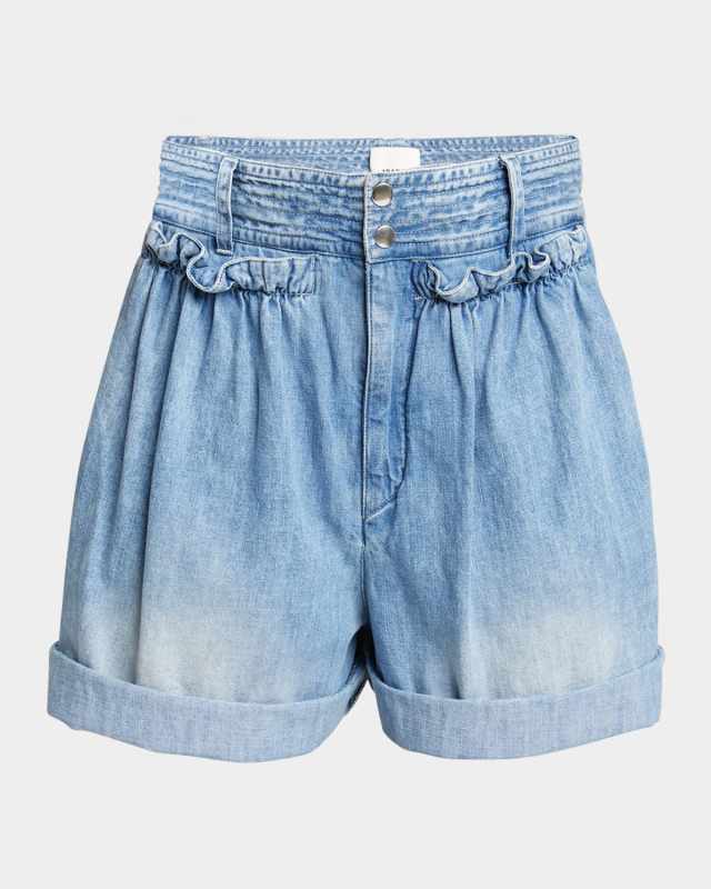 Ingrid Ruffle Wide-Leg Denim Shorts